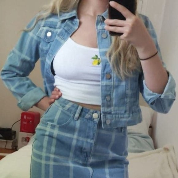 Denim Check Crop Jacket - Picture 2 of 2